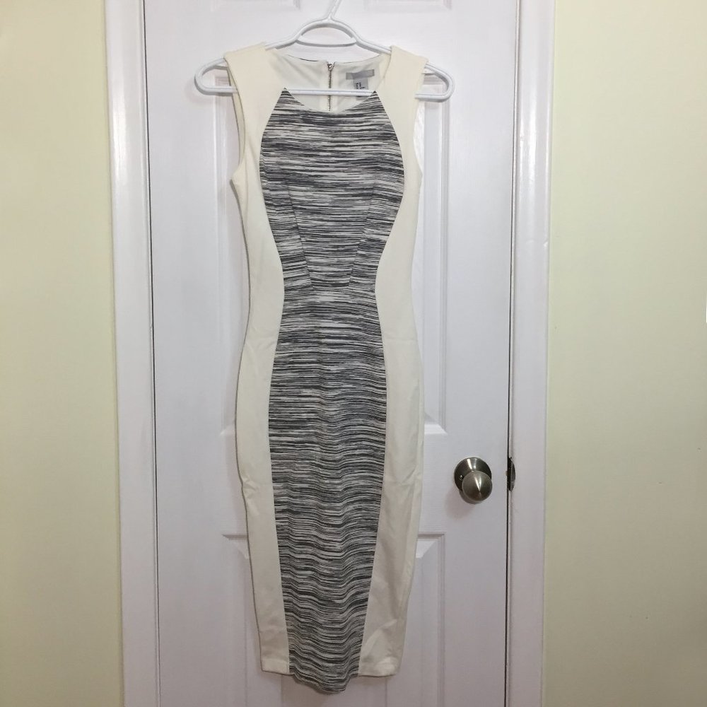 H&M Gray and White Midi Dress